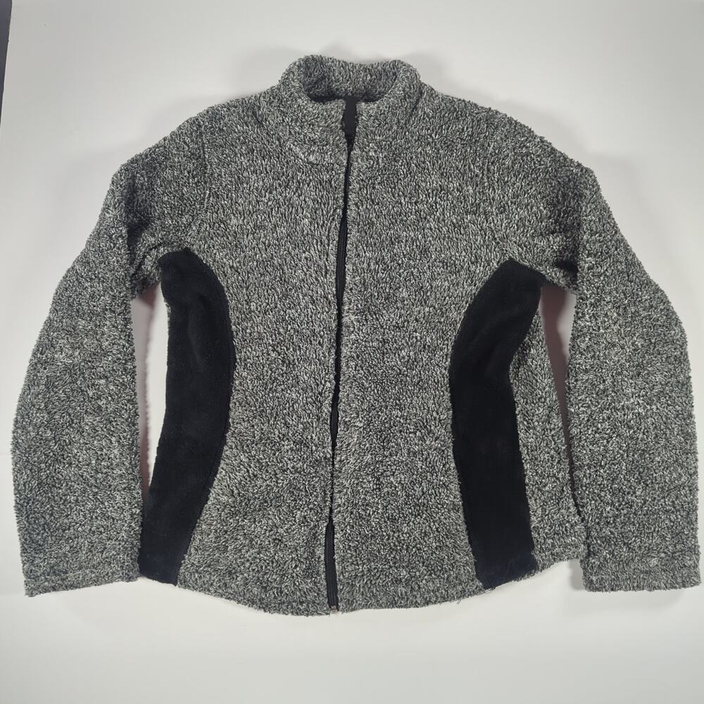 Jason Maxwell Fleece Jacket Womens M Gray Black Full Zip Mock Neck